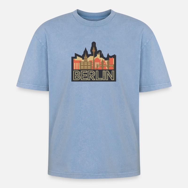 Berlin Skyline - Oversized Unisex Premium Acid-Washed T-Shirt - Blau Acid Wash