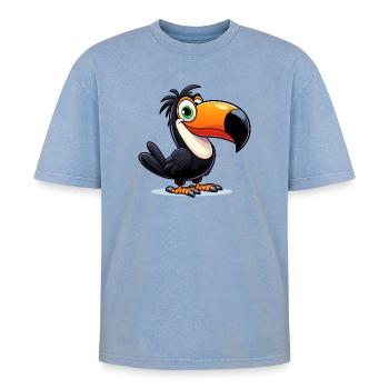 Toucan - Oversized Unisex Premium Acid-Washed T-Shirt - acid washed blue - Front - AI Model Female 172 dark (172cm) & AI Model Male 185 dark (185cm)