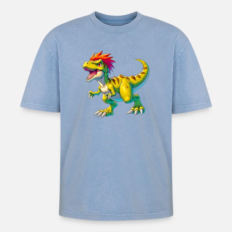 Dinosaurier - Oversized Unisex Premium Acid-Washed T-Shirt - Blau Acid Wash