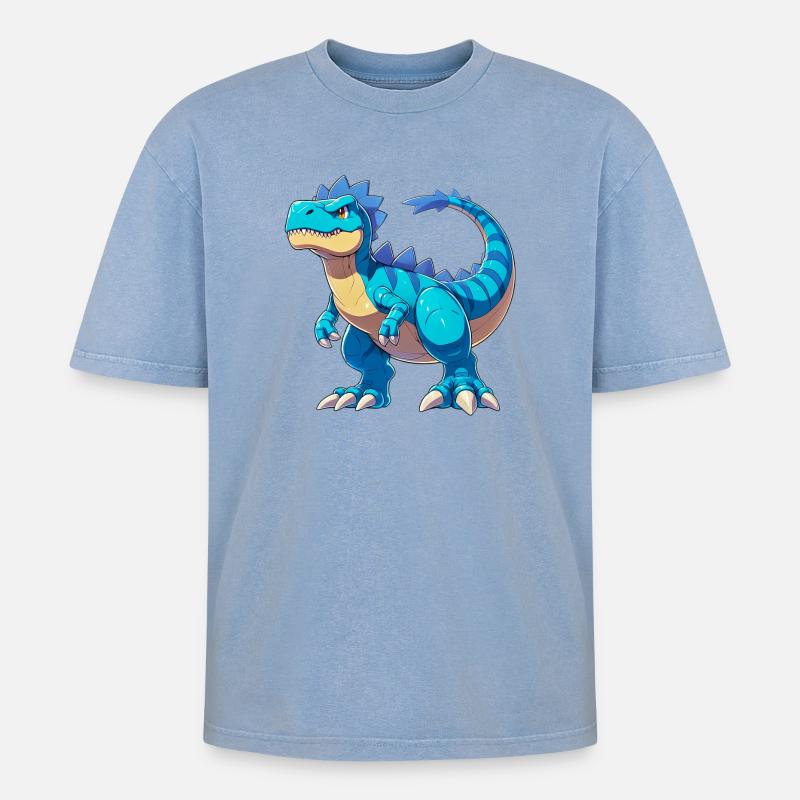 Dinosaurier - Oversized Unisex Premium Acid-Washed T-Shirt - Blau Acid Wash