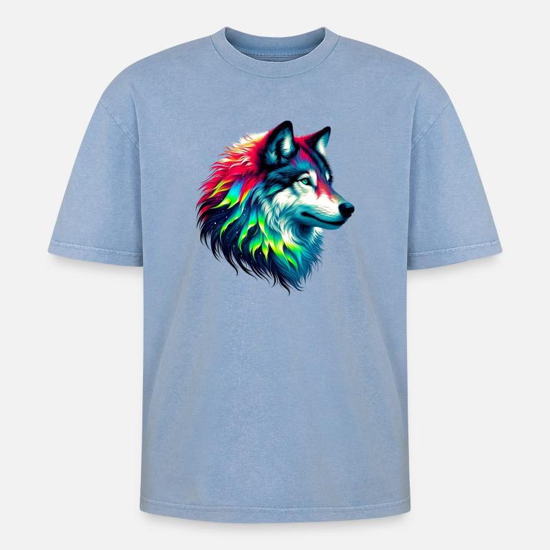 Wolf - Oversized Unisex Premium Acid-Washed T-Shirt - Blau Acid Wash