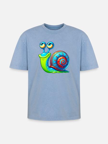 Snail - Oversized Unisex Premium Acid-Washed T-Shirt - acid washed blue