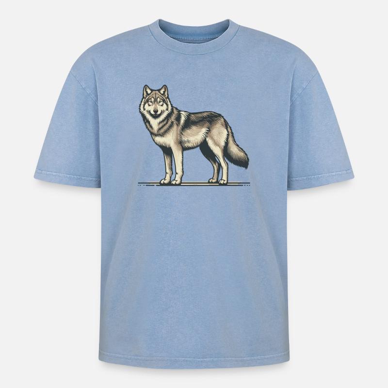 Wolf - Oversized Unisex Premium Acid-Washed T-Shirt - Blau Acid Wash
