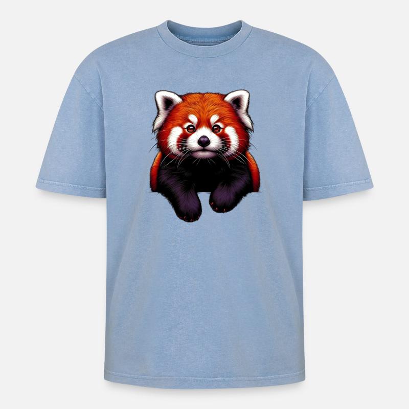 Kleiner Panda - Oversized Unisex Premium Acid-Washed T-Shirt - Blau Acid Wash
