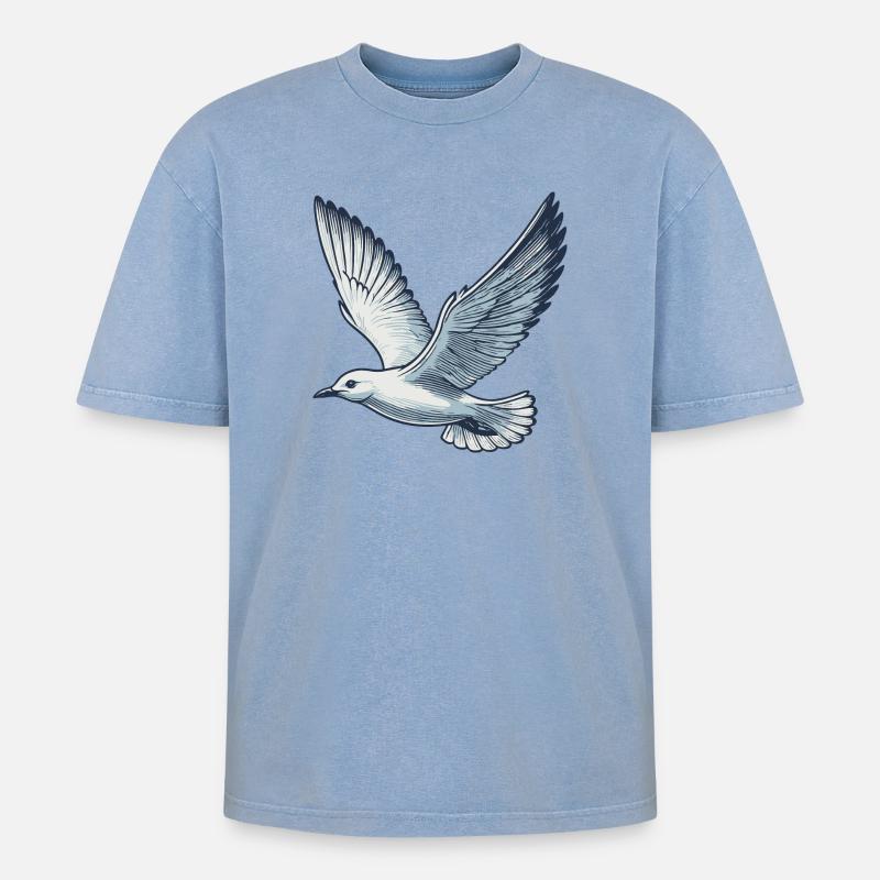 Möwe - Oversized Unisex Premium Acid-Washed T-Shirt - Blau Acid Wash