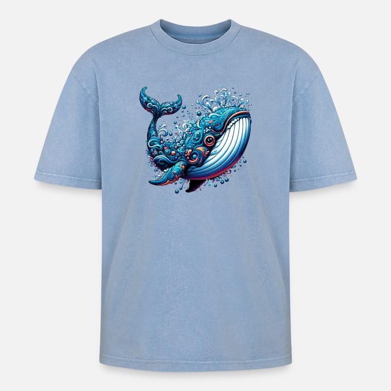Wal - Oversized Unisex Premium Acid-Washed T-Shirt - Blau Acid Wash
