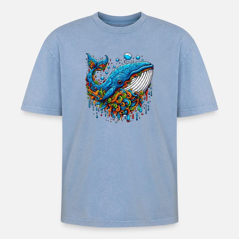 Wal - Oversized Unisex Premium Acid-Washed T-Shirt - Blau Acid Wash