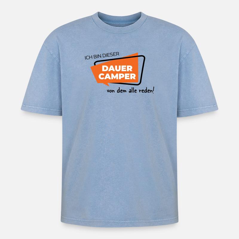 Dauercamper - Oversized Unisex Premium Acid-Washed T-Shirt - Blau Acid Wash