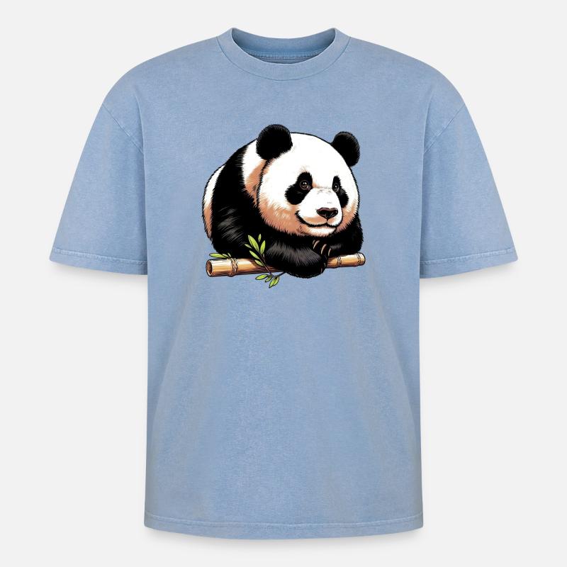 Panda - Oversized Unisex Premium Acid-Washed T-Shirt - Blau Acid Wash