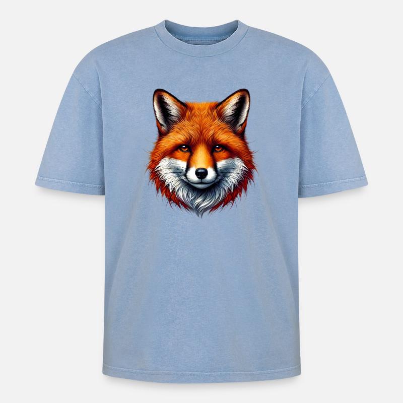 Fuchs - Oversized Unisex Premium Acid-Washed T-Shirt - Blau Acid Wash
