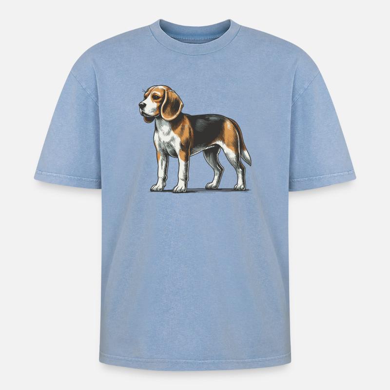 Beagle - Oversized Unisex Premium Acid-Washed T-Shirt - Blau Acid Wash
