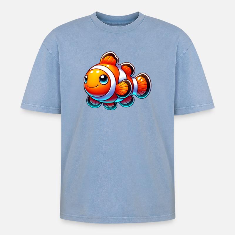 Clownfisch - Oversized Unisex Premium Acid-Washed T-Shirt - Blau Acid Wash