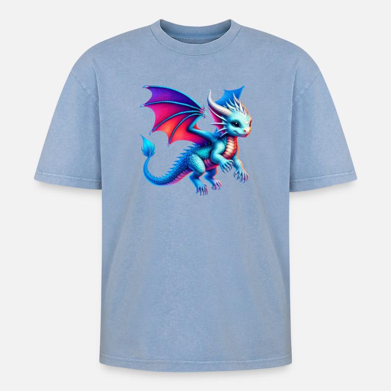 Drache - Oversized Unisex Premium Acid-Washed T-Shirt - Blau Acid Wash