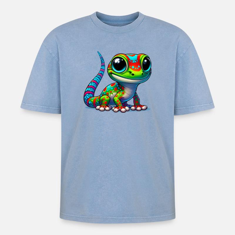 Gecko - Oversized Unisex Premium Acid-Washed T-Shirt - Blau Acid Wash