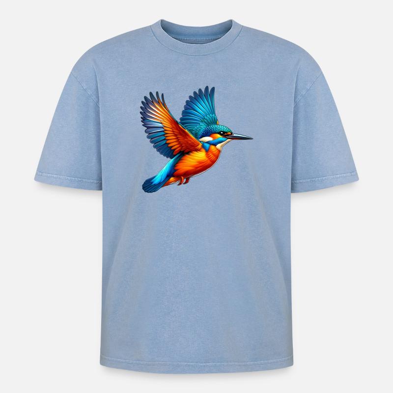 Eisvogel - Oversized Unisex Premium Acid-Washed T-Shirt - Blau Acid Wash