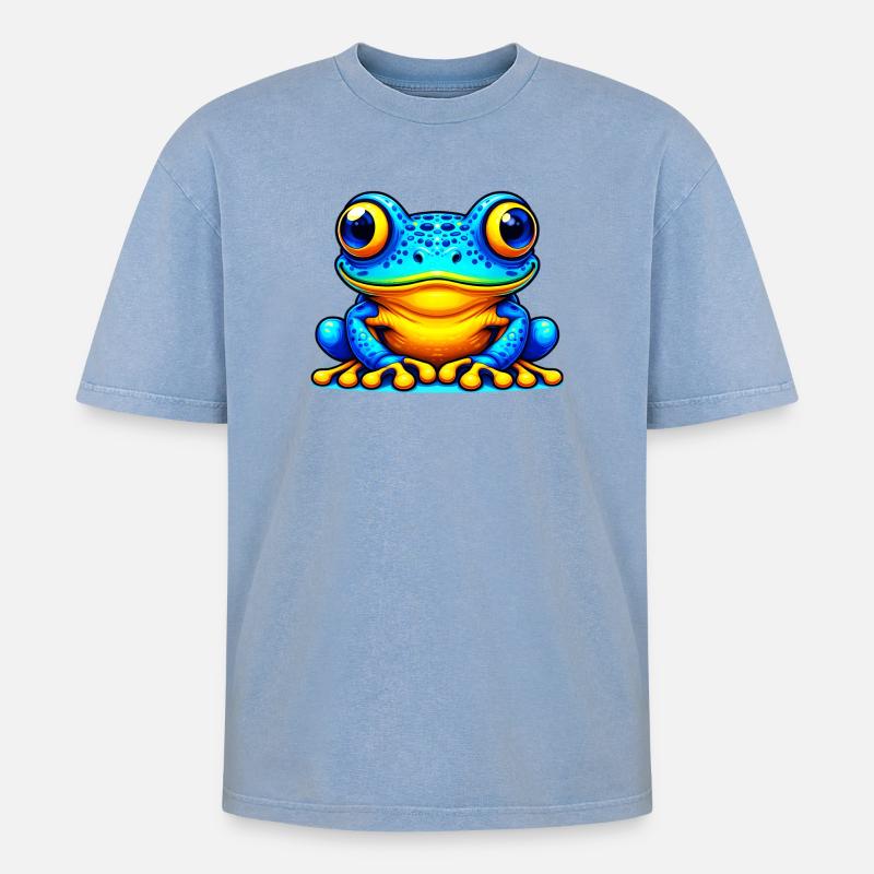 Frosch - Oversized Unisex Premium Acid-Washed T-Shirt - Blau Acid Wash