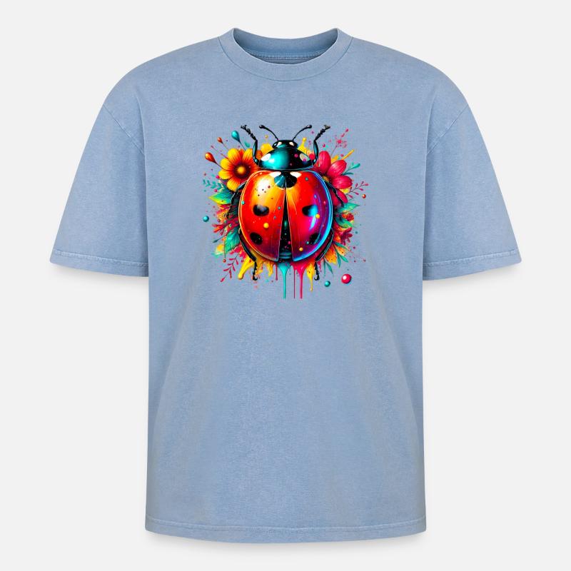 Marienkäfer - Oversized Unisex Premium Acid-Washed T-Shirt - Blau Acid Wash