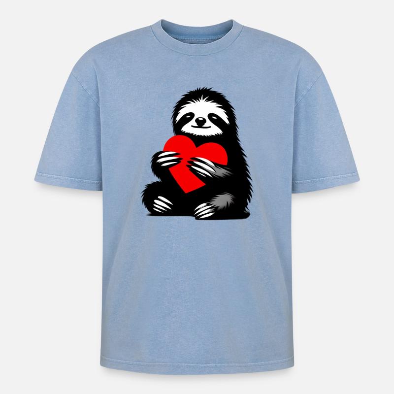 Faultier - Oversized Unisex Premium Acid-Washed T-Shirt - Blau Acid Wash