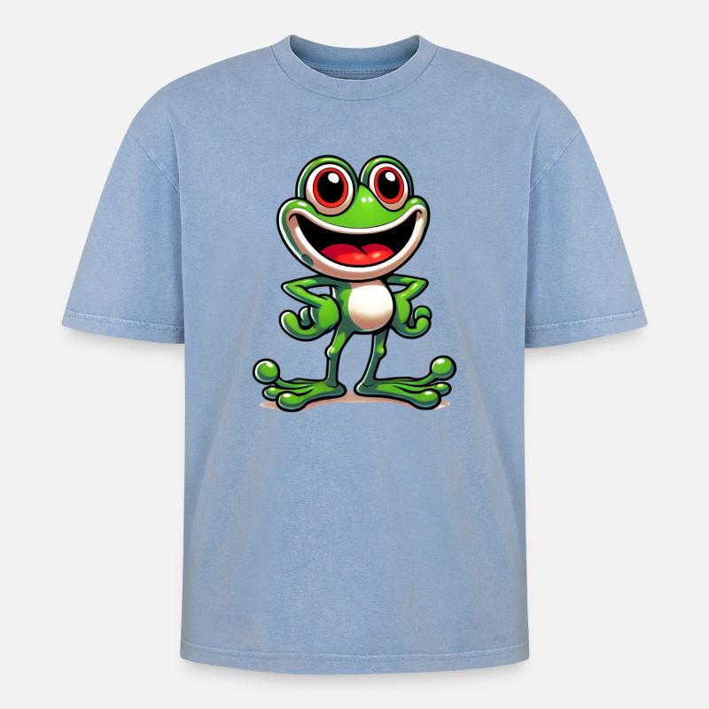 Frosch - Oversized Unisex Premium Acid-Washed T-Shirt - Blau Acid Wash
