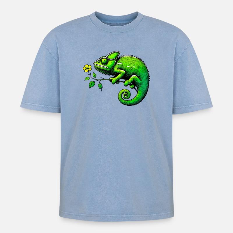 Chamäleon - Oversized Unisex Premium Acid-Washed T-Shirt - Blau Acid Wash