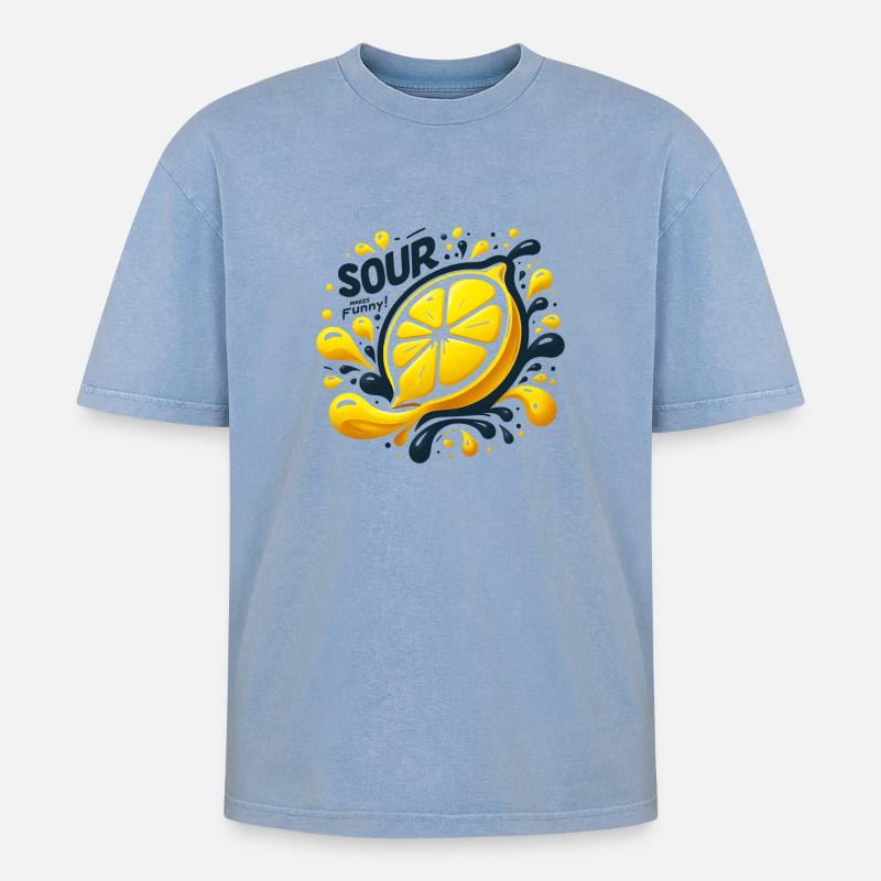 Zitrone Spritz-Splash - Oversized Unisex Premium Acid-Washed T-Shirt - Blau Acid Wash
