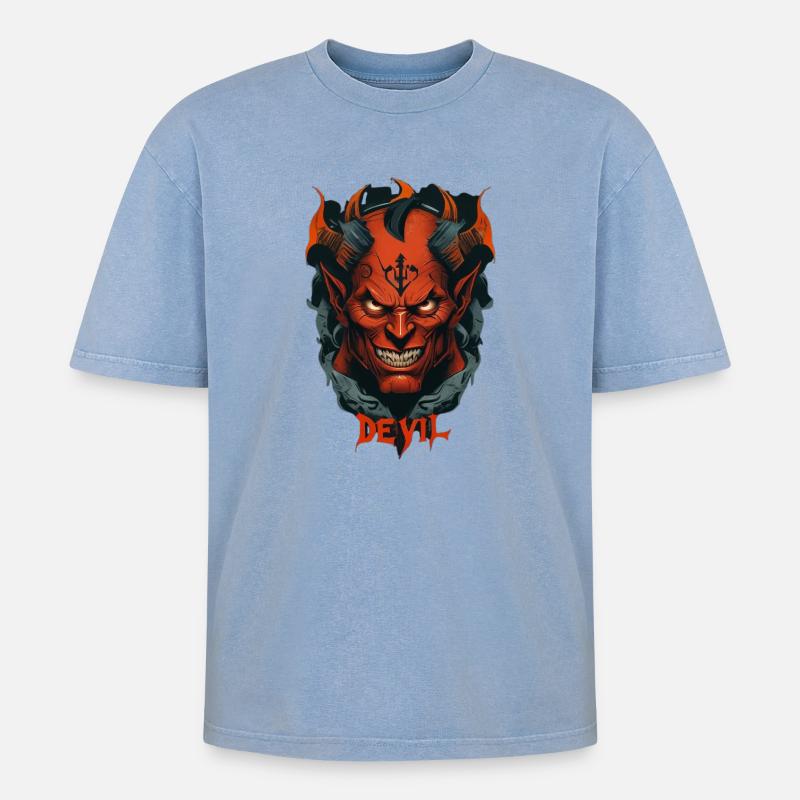 Devil - T-shirt Premium unisexe oversize acid-washed - bleu délavé acide