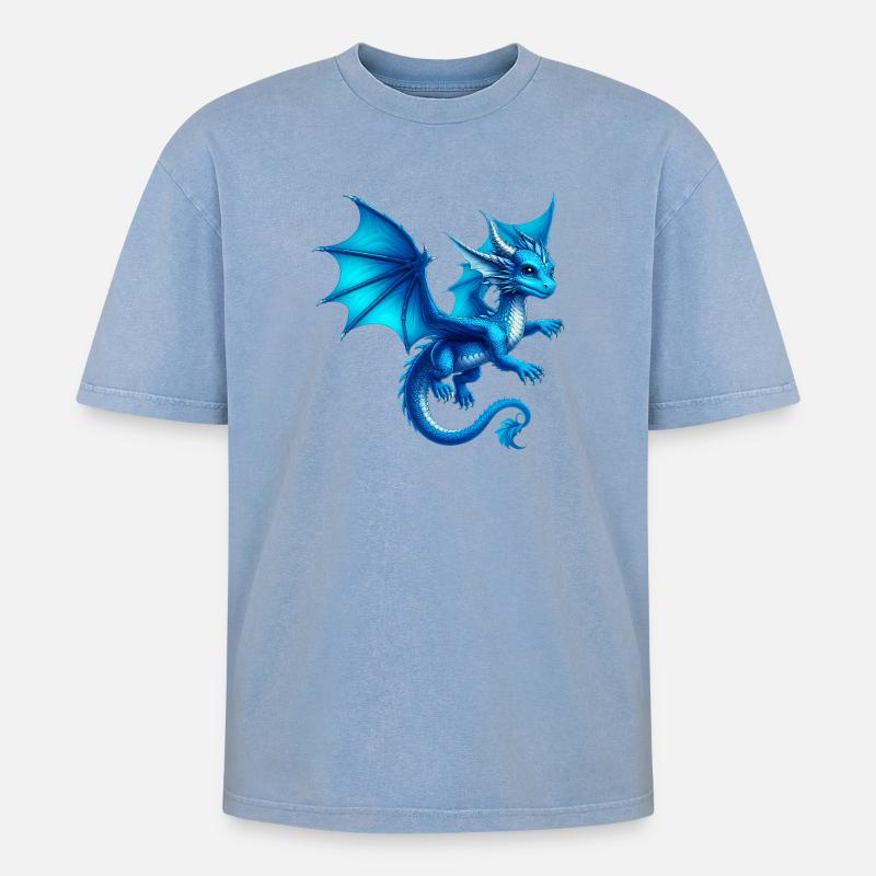 Drache - Oversized Unisex Premium Acid-Washed T-Shirt - Blau Acid Wash