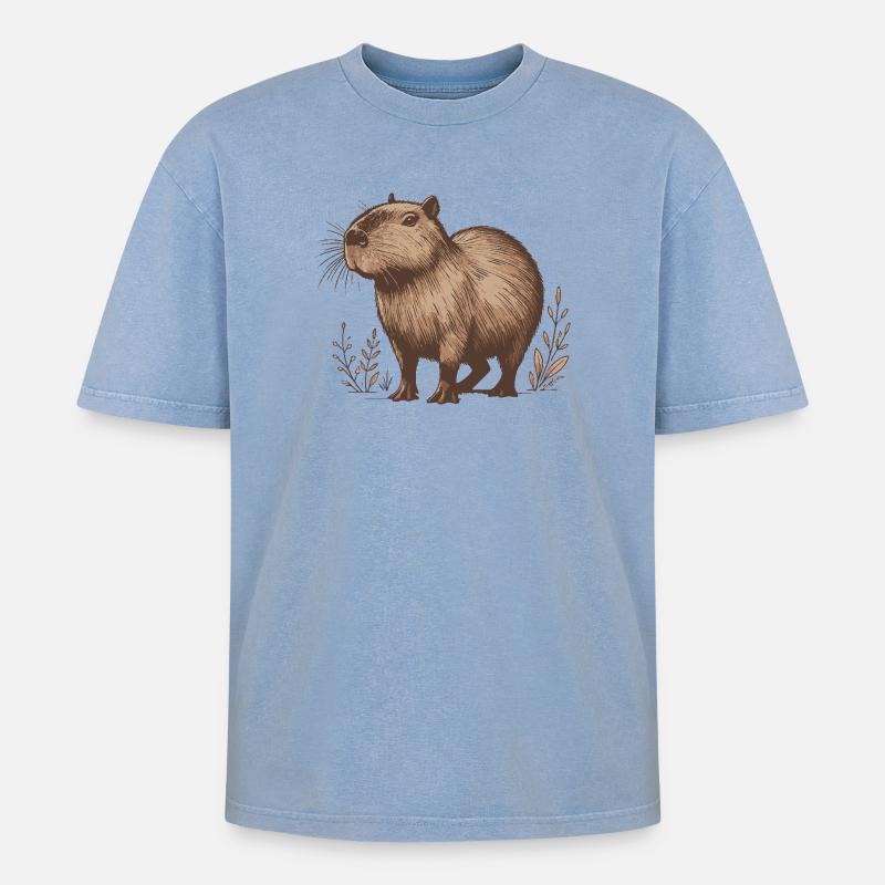 Capybara - Oversized Unisex Premium Acid-Washed T-Shirt - Blau Acid Wash
