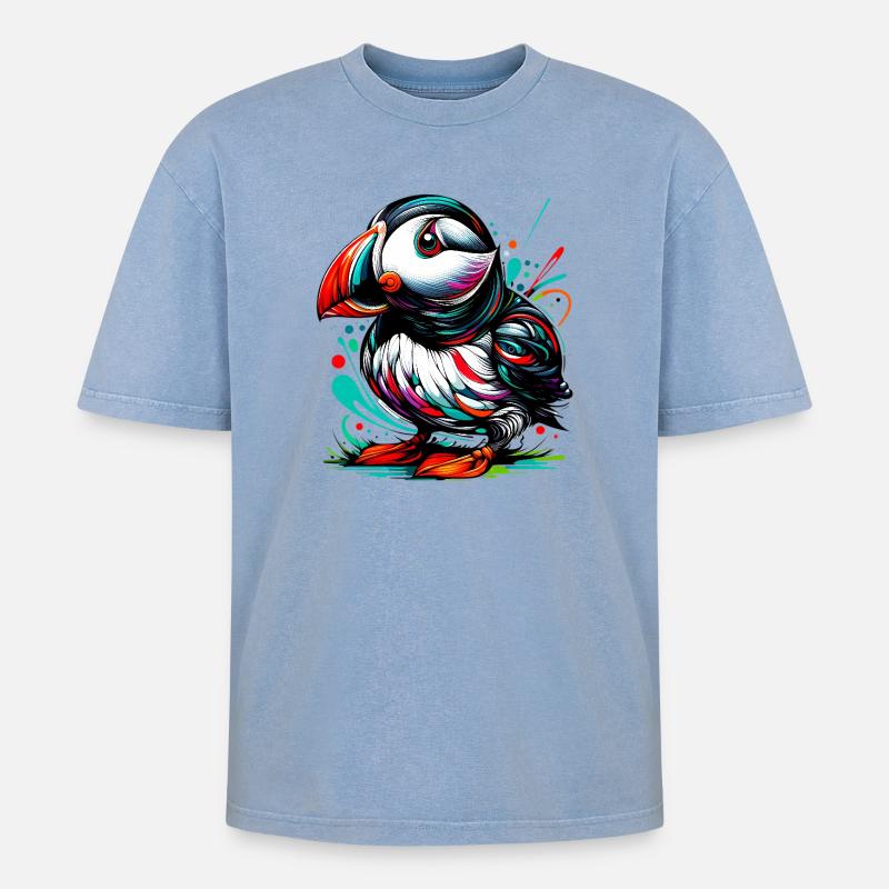 Papageitaucher - Oversized Unisex Premium Acid-Washed T-Shirt - Blau Acid Wash