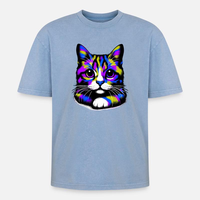 Chat - T-shirt Premium unisexe oversize acid-washed - bleu délavé acide