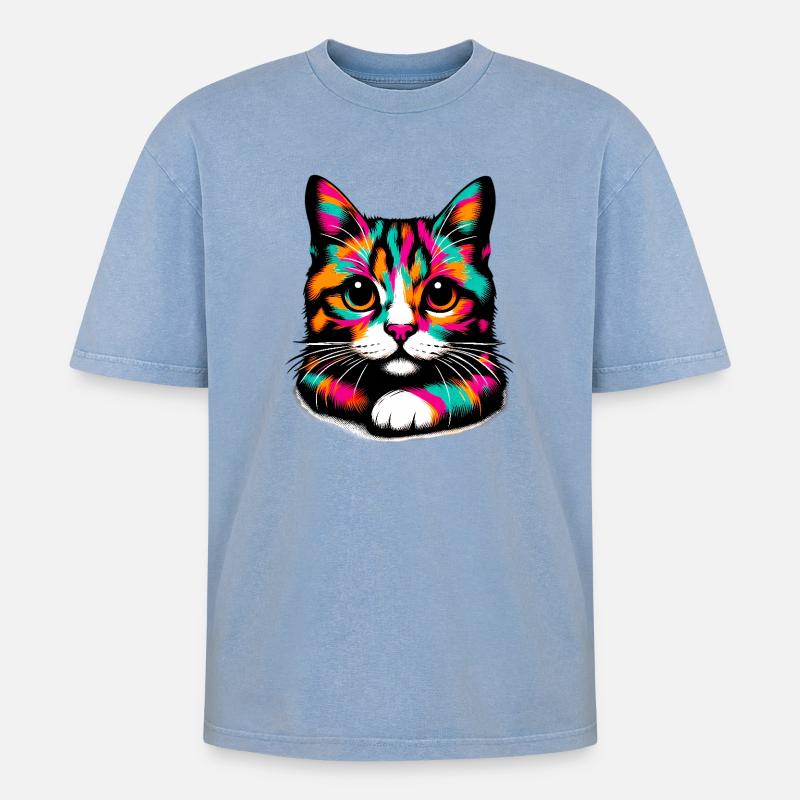 Chat - T-shirt Premium unisexe oversize acid-washed - bleu délavé acide