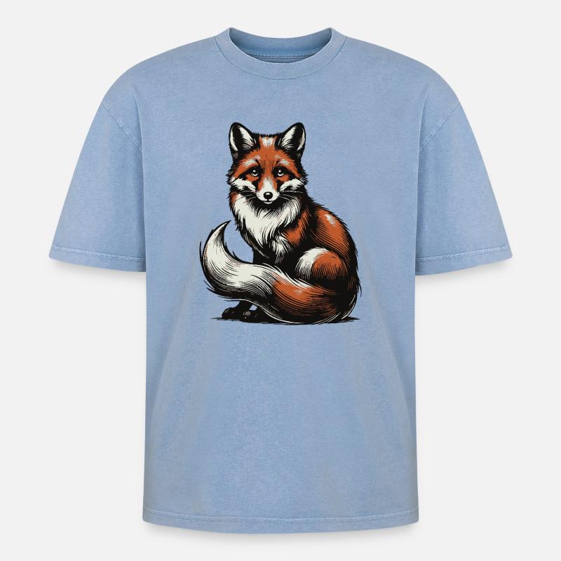 Fuchs - Oversized Unisex Premium Acid-Washed T-Shirt - Blau Acid Wash