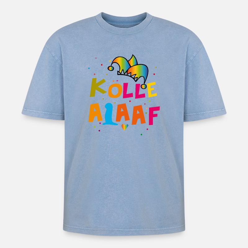 Kölle Alaaf Karneval - Oversized Unisex Premium Acid-Washed T-Shirt - Blau Acid Wash