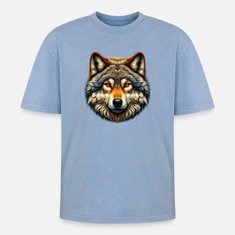 Wolf - Oversized Unisex Premium Acid-Washed T-Shirt - Blau Acid Wash
