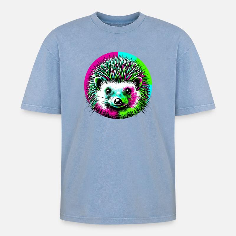 Igel - Oversized Unisex Premium Acid-Washed T-Shirt - Blau Acid Wash