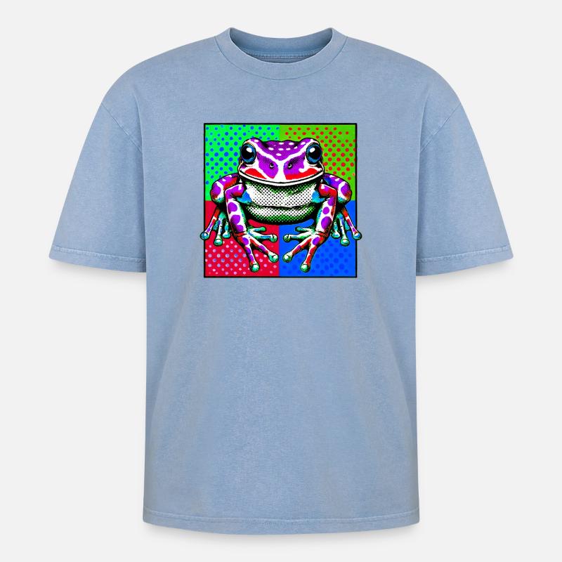 Frosch - Oversized Unisex Premium Acid-Washed T-Shirt - Blau Acid Wash