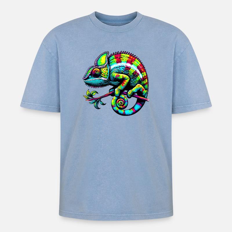 Chamäleon - Oversized Unisex Premium Acid-Washed T-Shirt - Blau Acid Wash