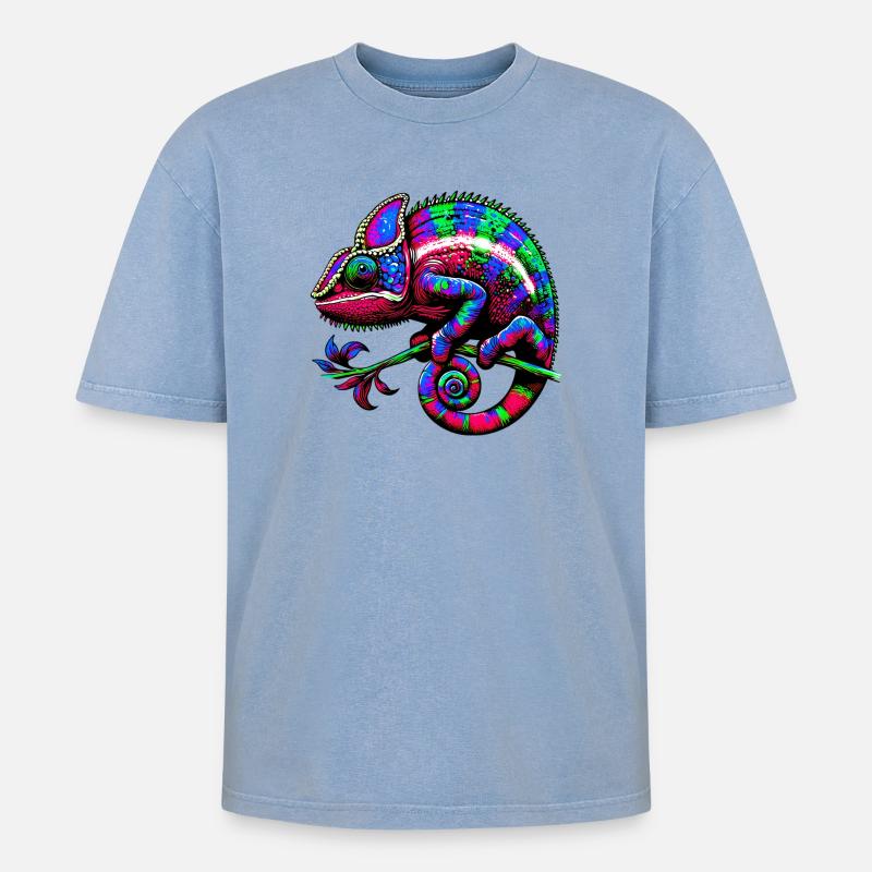 Chamäleon - Oversized Unisex Premium Acid-Washed T-Shirt - Blau Acid Wash