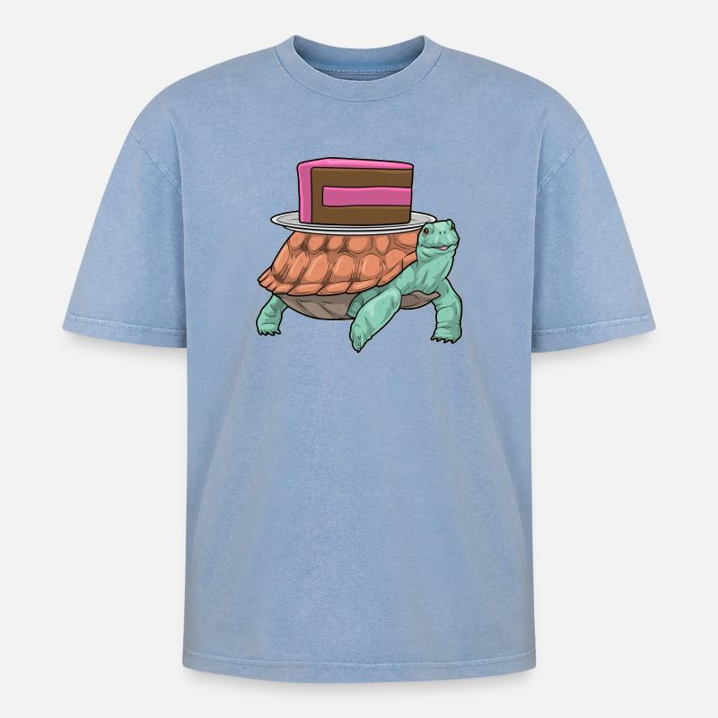 Turtle Cake - Oversized Unisex Premium Acid-Washed T-Shirt - acid washed blue