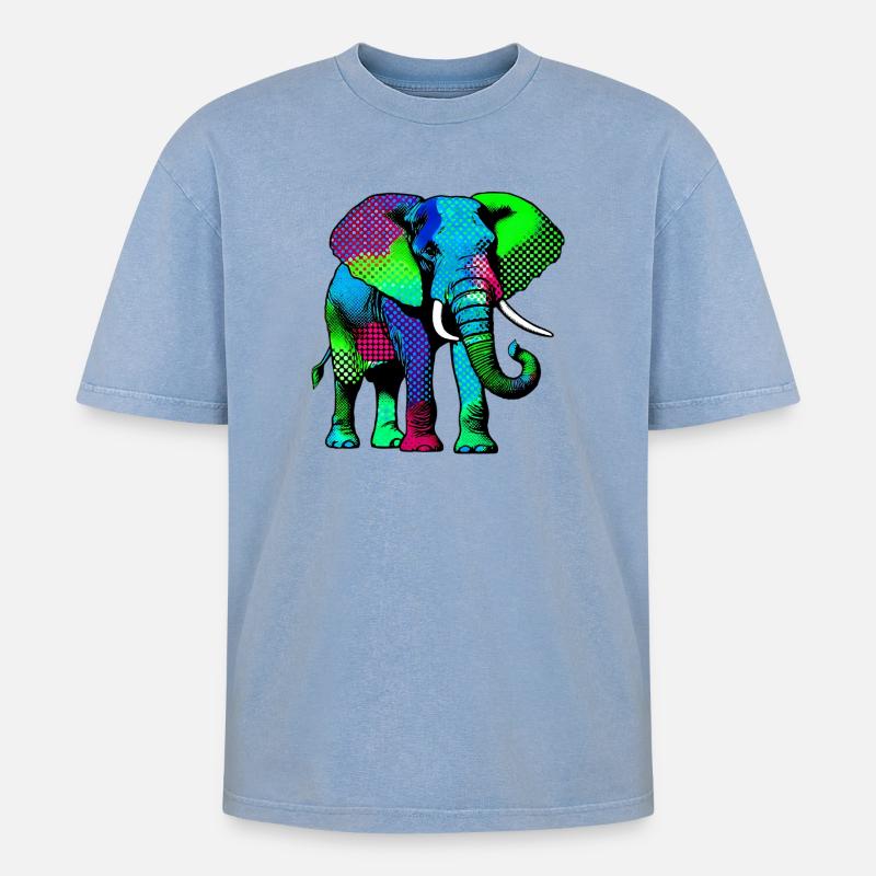 Elefant - Oversized Unisex Premium Acid-Washed T-Shirt - Blau Acid Wash