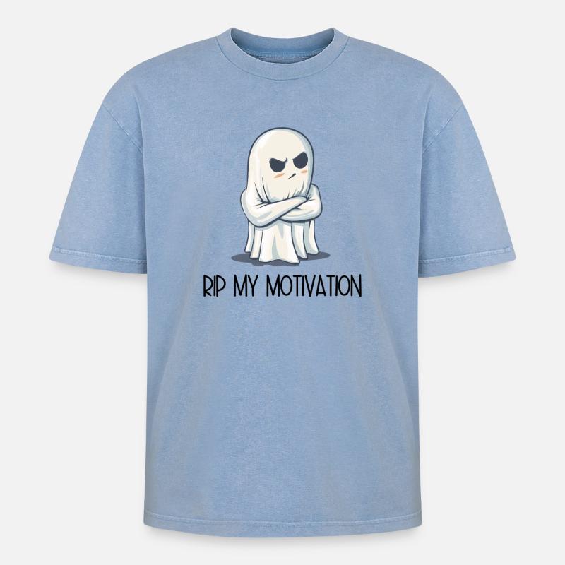 Eingeschnappter Geist – RIP MY MOTIVATION - Oversized Unisex Premium Acid-Washed T-Shirt - Blau Acid Wash
