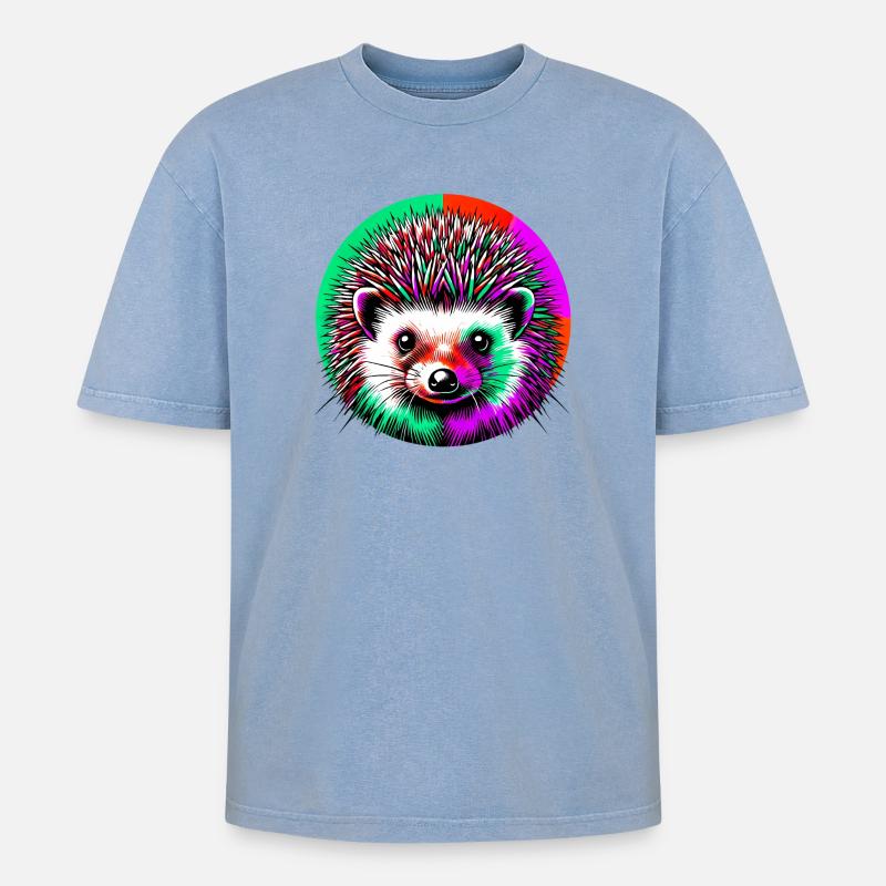 Igel - Oversized Unisex Premium Acid-Washed T-Shirt - Blau Acid Wash
