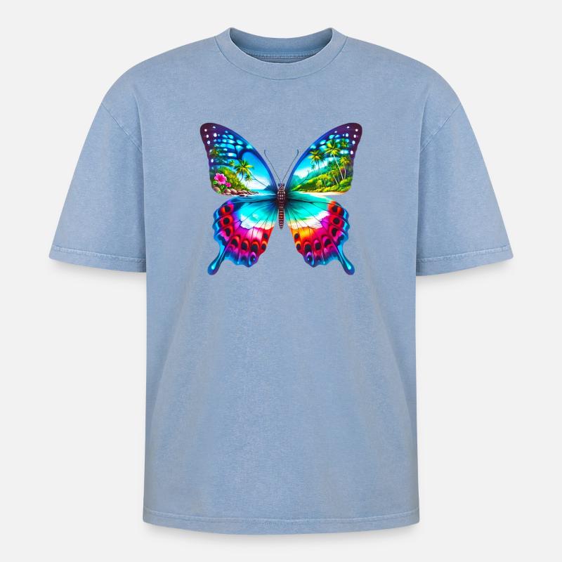 Papillon - T-shirt Premium unisexe oversize acid-washed - bleu délavé acide