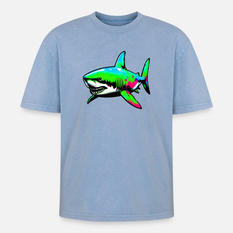 Requin - T-shirt Premium unisexe oversize acid-washed - bleu délavé acide