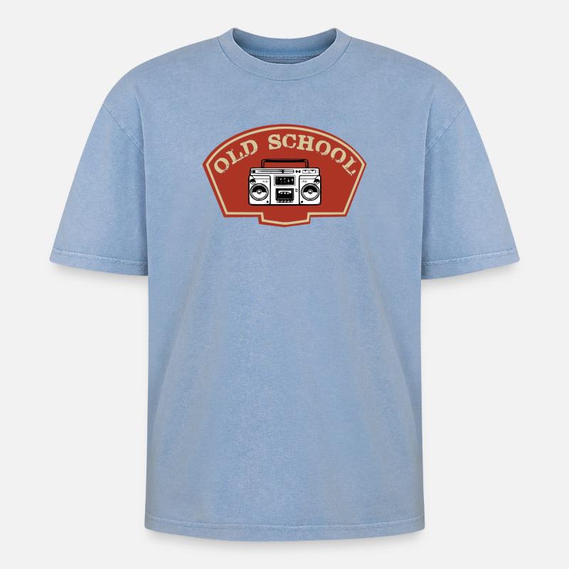 Alte Schule - Oversized Unisex Premium Acid-Washed T-Shirt - Blau Acid Wash