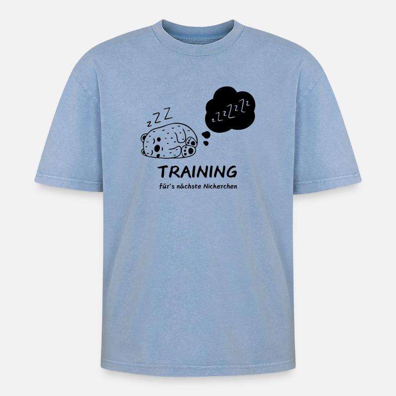 Training fürs Nickerchen - Oversized Unisex Premium Acid-Washed T-Shirt - Blau Acid Wash