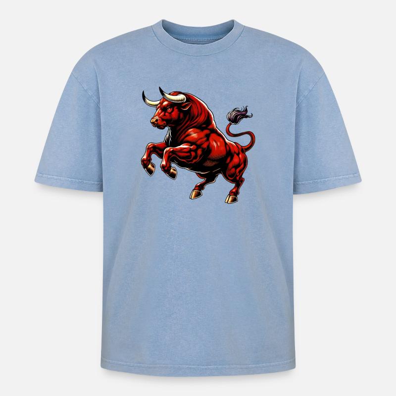 Stier - Oversized Unisex Premium Acid-Washed T-Shirt - Blau Acid Wash