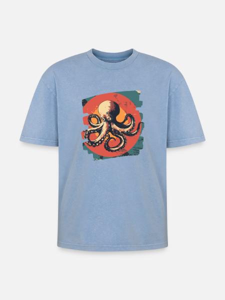 Octopus Octopus - Oversized Unisex Premium Acid-Washed T-Shirt - acid washed blue