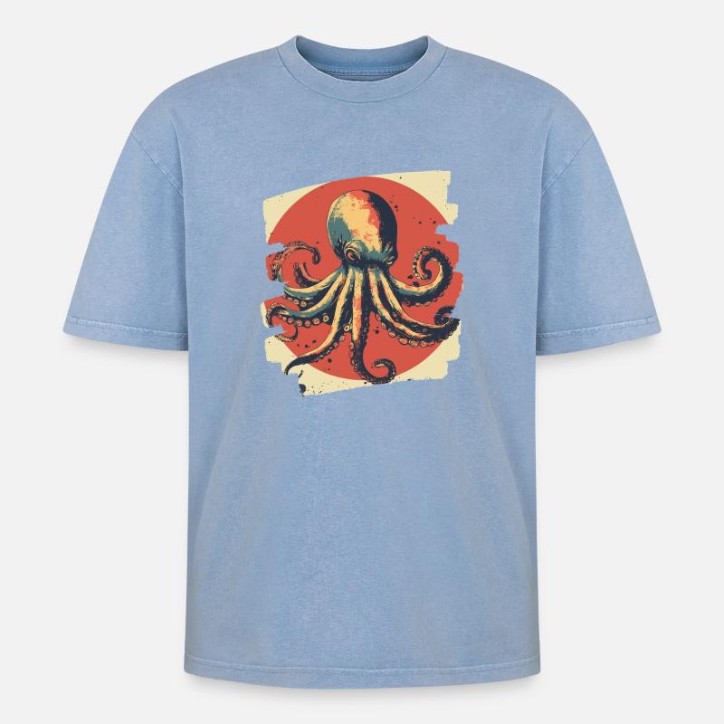 Octopus Octopus - Oversized Unisex Premium Acid-Washed T-Shirt - acid washed blue