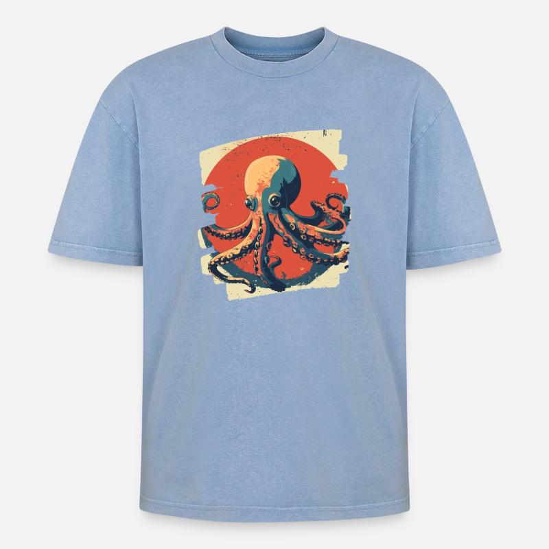 Pieuvre Pieuvre - T-shirt Premium unisexe oversize acid-washed - bleu délavé acide